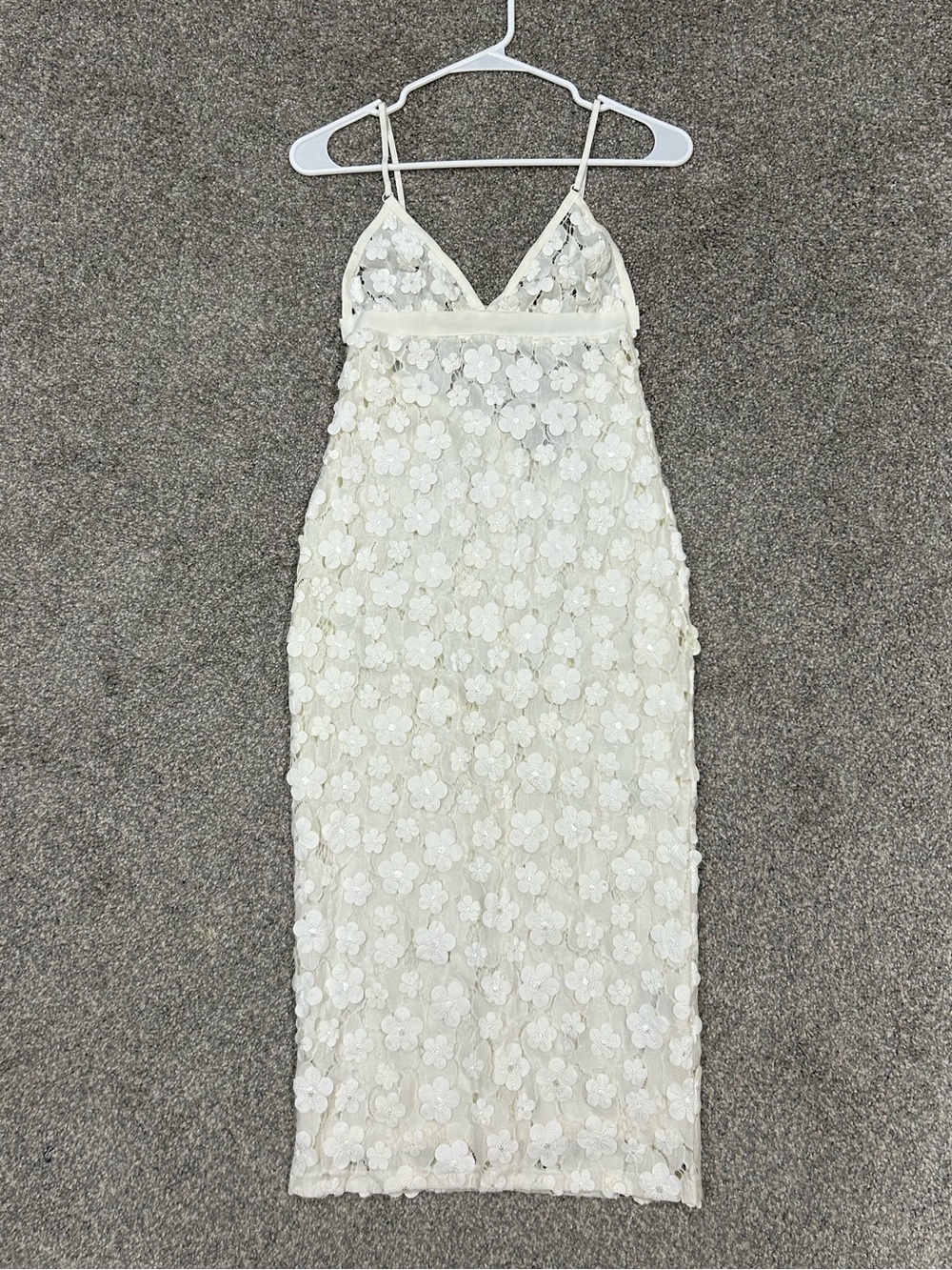 Ivory White Floral Appliqué Sheer Lace Slip Dress WFFS Sexy Bridal Bach Party S